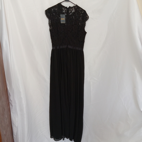 Miusol Black Lace Top Long Chiffon Skirt Dress Gown 2XL Gala Wedding Formal NEW - Picture 7 of 15